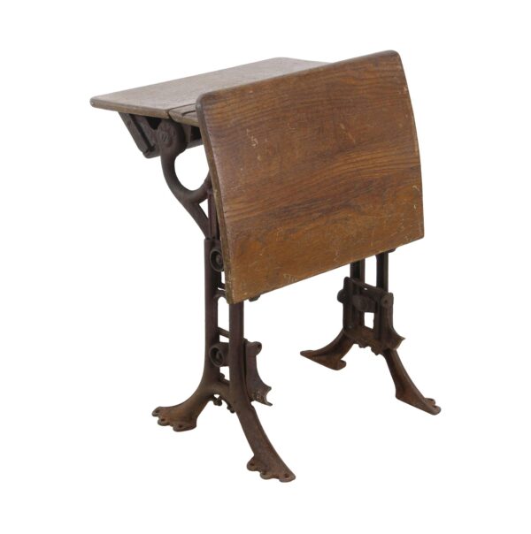 Office Furniture - Antique Folding School Row Desk with Cast Iron Legs