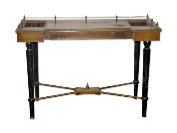 Office Furniture - Antique Wooden Bank Table with Brass Lion Accents