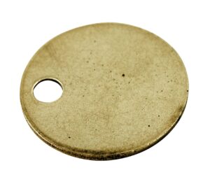 Blank round brass key tag with a single hole near the edge.
