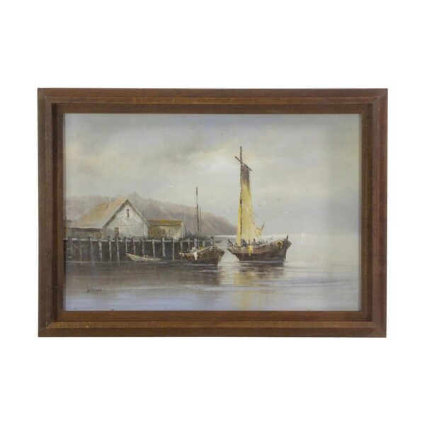Other Wall Art  - Signed Maritime Old Fishing Village Framed Painting