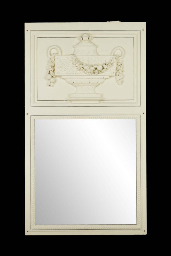 Overmantels & Mirrors - Antique 63.5 in. Carved Urn White Wooden Overmantel Mirror