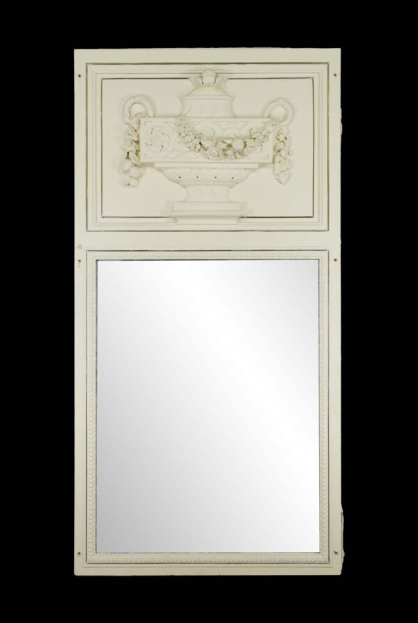 Overmantels & Mirrors - Antique 71 in. Carved Urn White Wooden Overmantel Mirror Overmantels & Mirrors - Antique 71 in. Carved Urn White Wooden Overmantel Mirror