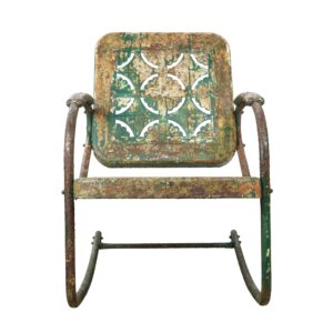 Patio Furniture - 1950s Distressed Paint Rust Steel Rocking Patio Chair
