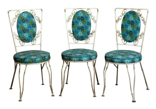 Set of Three Blue Floral Vintage Patio Chairs Olde Good Things