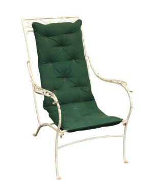 Patio Furniture - Single Iron White Garden Chair with Green Cushion