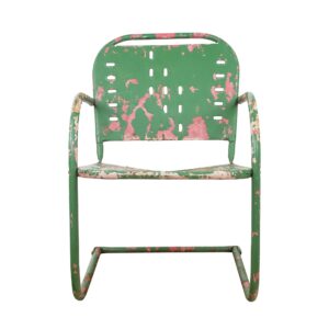 Patio Furniture - Vintage Green Steel Oblong Cut Outs Back Patio Chair