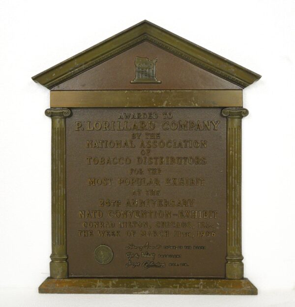 Plaques & Plates - 1956 Brass 24th Anniversary NATD Convention Exhibit Award