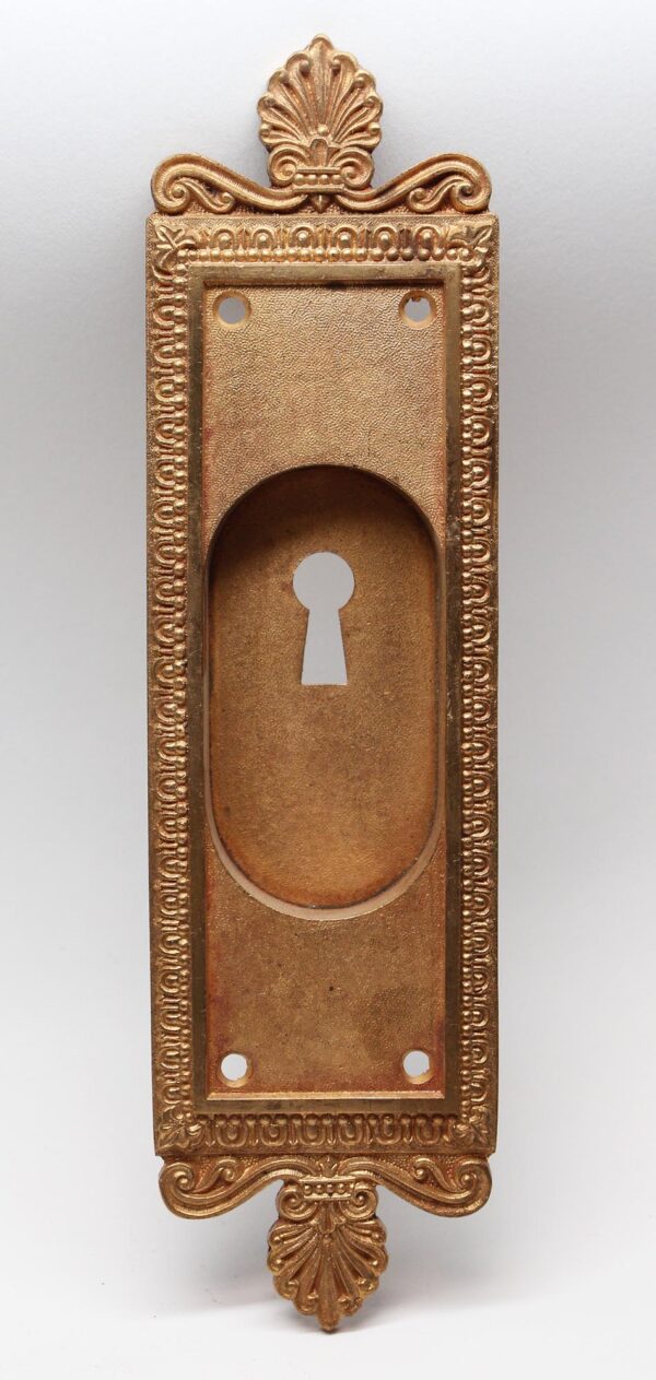 Pocket Door Hardware - Antique Neoclassical Brass Pocket Door Plate