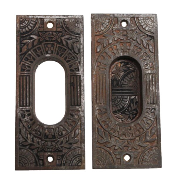 Pocket Door Hardware - Pair of Cast Iron Floral Pocket Door Plates