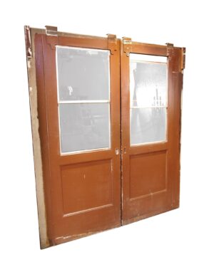 Pocket Doors - Vintage 2 Lite Windows Wood Pocket Doors 84 x 75.375