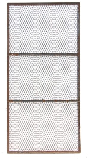 Wrought iron mesh panel trellis screen with a rectangular frame and two horizontal crossbars.