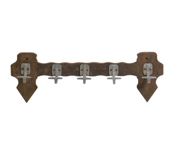 Racks - European Art Deco 5 Aluminum Hooks Rustic Wood Wall Rack