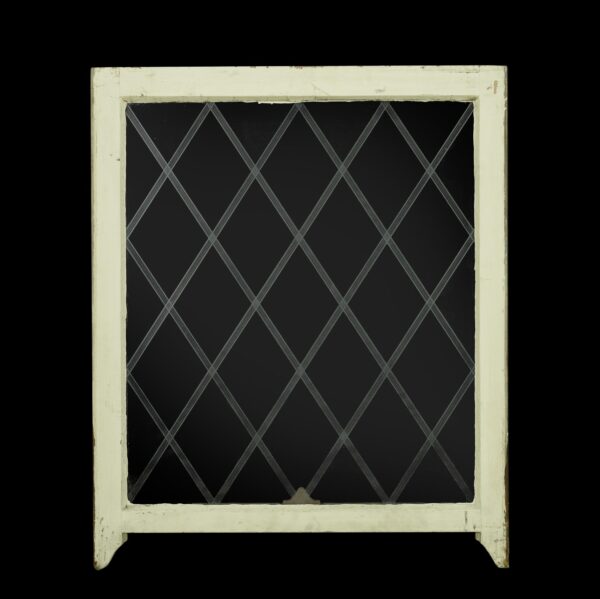 Reclaimed Windows - Reclaimed Etched Cross Pattern Glass Pine Sash Window 33 x 28
