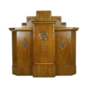 Religious Antiques - 1940s Art Deco Restored Oak Wooden Church Lectern Podium