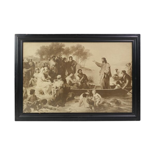 Religious Antiques - Vintage Sepia Art Print of Christ & His Followers in a Black Wood Frame