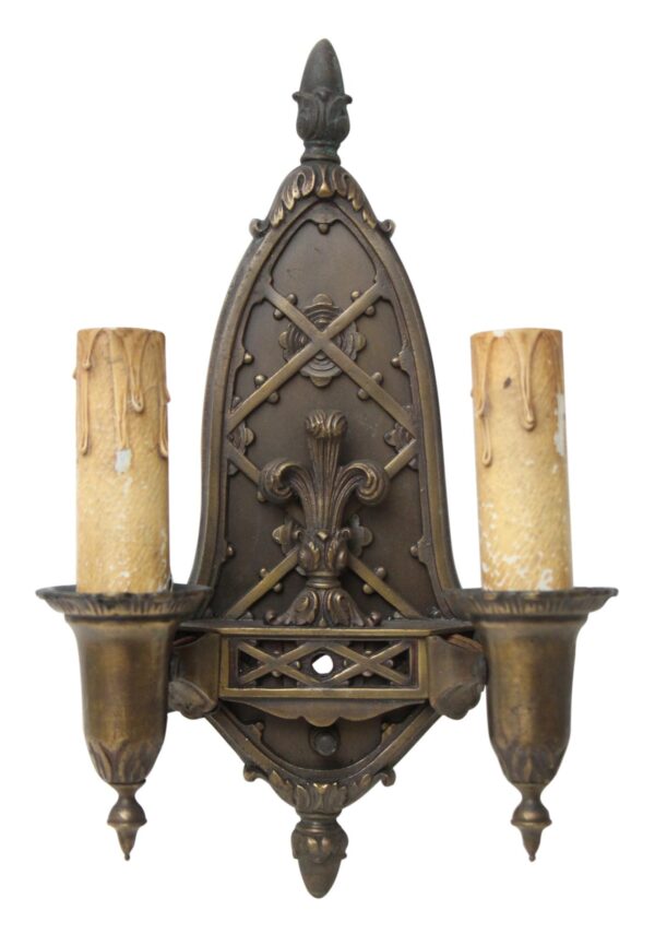 Sconces & Wall Lighting - Antique 1920s Bronze Gothic Two Arm Wall Sconce Sconces & Wall Lighting - Antique 1920s Bronze Gothic Two Arm Wall Sconce