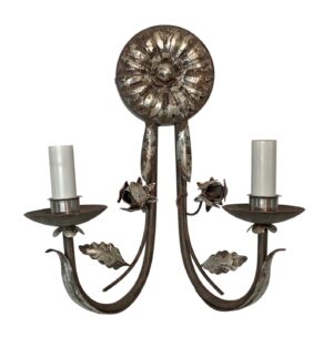Sconces & Wall Lighting - Florentine Silver Gilt Wrought Iron 2 Arm Wall Sconce