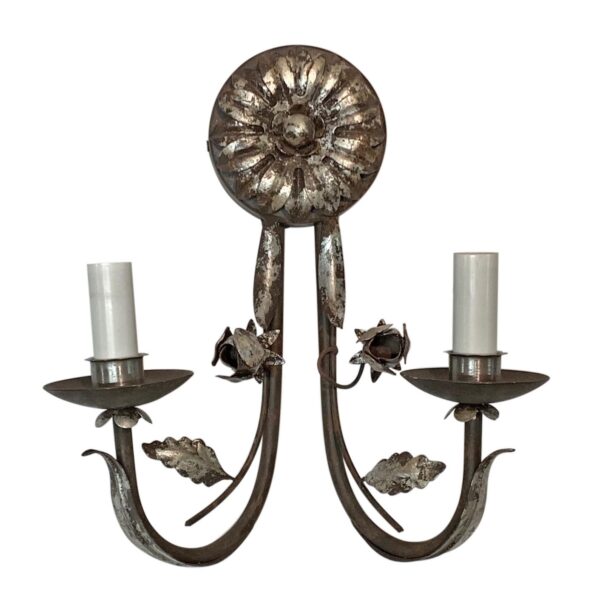Sconces & Wall Lighting - Florentine Silver Gilt Wrought Iron 2 Arm Wall Sconce