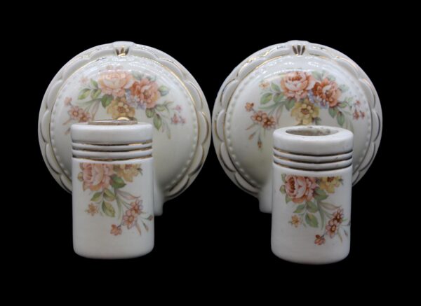 Sconces & Wall Lighting - Pair of 1940s White Floral Ceramic Bathroom Wall Sconces