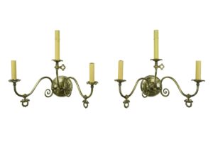 Sconces & Wall Lighting - Pair of Antique Victorian Brass 3 Arm Wall Sconces