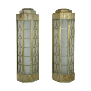Sconces & Wall Lighting - Pair of Art Deco Brass & Frosted Glass Wall Sconces