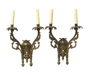 Sconces & Wall Lighting - Pair of Art Nouveau Cast Bronze Double Arm Wall Sconces