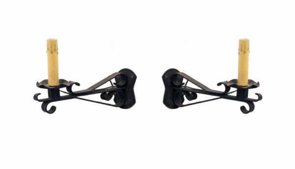 Sconces & Wall Lighting - Pair of Colonial Black Wrought Iron Wall Sconces