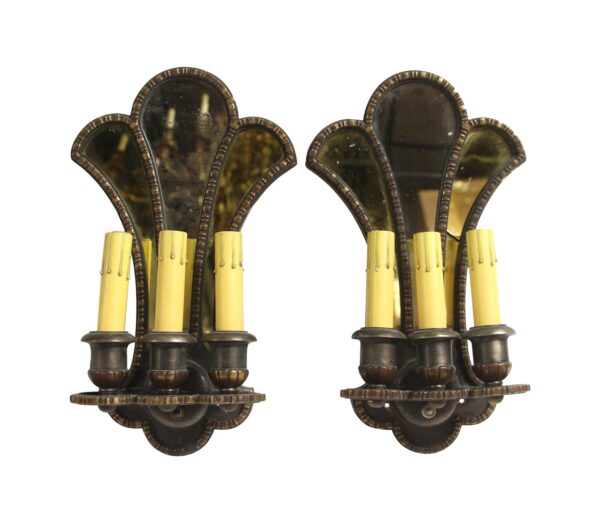 Sconces & Wall Lighting - Pair of Jacobean Bronze with Mirror Backed Wall Sconces Sconces & Wall Lighting - Pair of Jacobean Bronze with Mirror Backed Wall Sconces