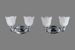 Sconces & Wall Lighting - Pair of Victorian Polished Nickel Over Brass 2 Arm Wall Sconces