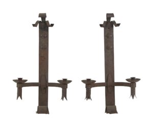 Sconces & Wall Lighting - Pair of Wrought Iron Hand Hammered French Made Wall Sconces