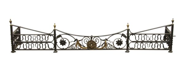 Screens & Covers - Antique Wrought Iron Fireplace Fender with Brass Details