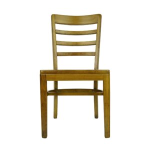 Wood slatted chair with a medium wood tone, shown from the front.