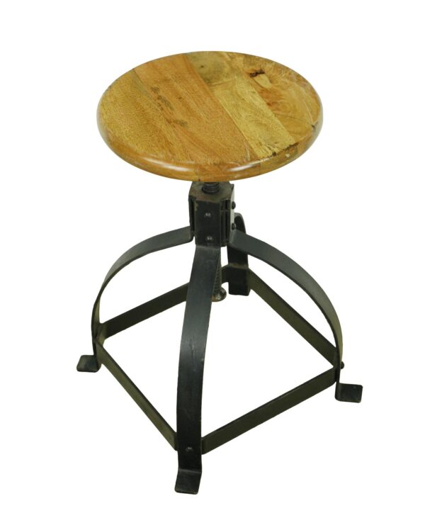 Seating - Industrial Adjustable Black Steel Teak Seat Counter Stool