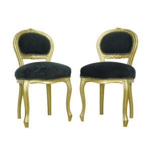 Seating - Pair of French Style Gold Pine & Black Cushioned Chairs