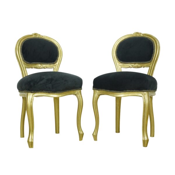 Seating - Pair of French Style Gold Pine & Black Cushioned Chairs