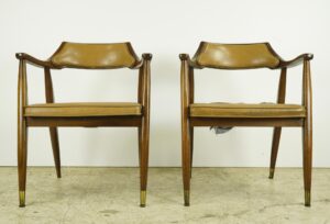 Seating - Pair of Mid Century Dubin Chestnut Brown Leather Armchairs