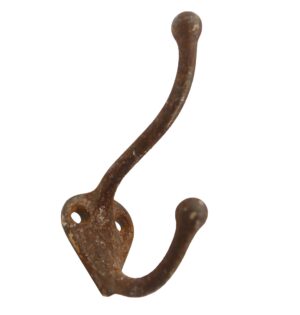 Single Hooks - Cast Iron Double Arm Wall Hook with Rusted Patina