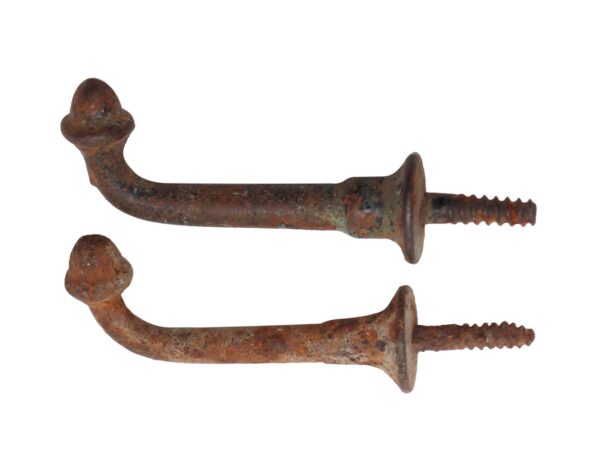 Single Hooks - Pair of Antique Cast Iron Single Arm Screw Back Acorn Wall Hooks