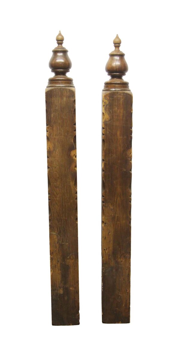 Staircase Elements - Pair of Reclaimed Wooden Newel Posts with Flame Finials