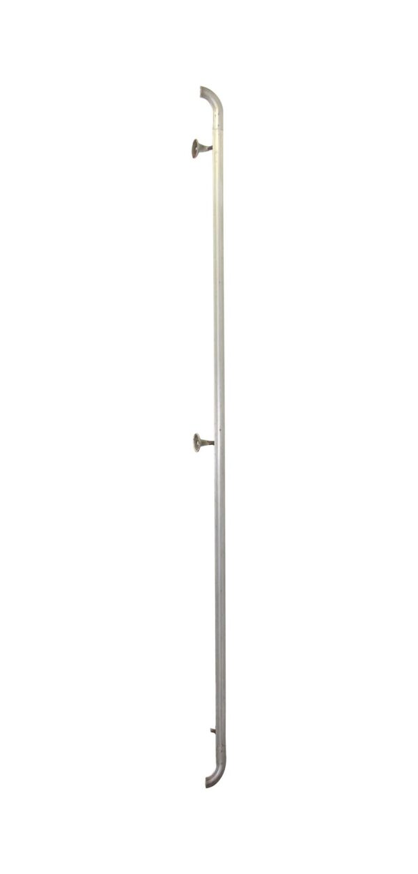 Long nickel-plated commercial brass hand rail with curved ends and two mounting brackets.