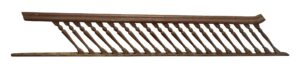 Brown wooden stair railing with 20 turned spindles shown in profile.