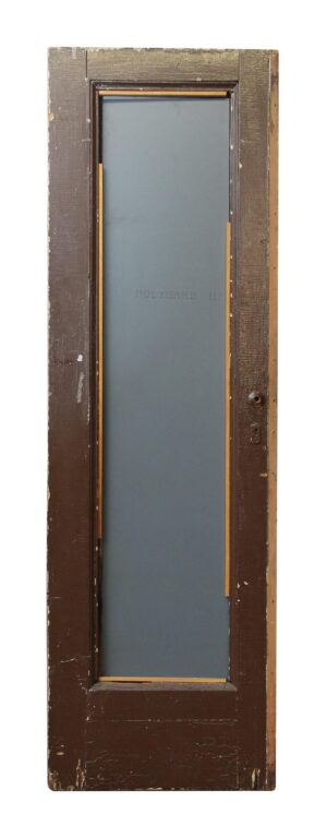 Single-panel wood door in a dark wood tone, shown with the plain reverse side and a narrow inset panel area.