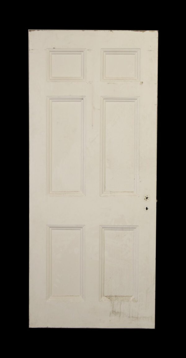 White metal door with six panels and no hardware, shown front-on.