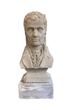 Statues & Sculptures - Limestone Bust of Robert Fulton on Marble Base