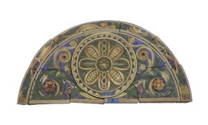 Stone & Terra Cotta - Polychrome Terra Cotta Arched Frieze Floral Medallion from Synagogue