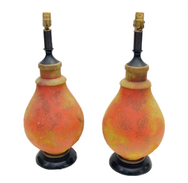 Table Lamps - Pair of 1970s Mid Century Orange Glass Table Lamps Table Lamps - Pair of 1970s Mid Century Orange Glass Table Lamps