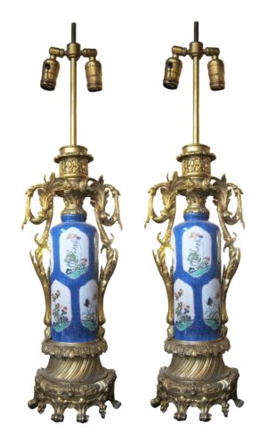 Table Lamps - Pair of French 19th Century Porcelain Urn 2 Bulb Lamps