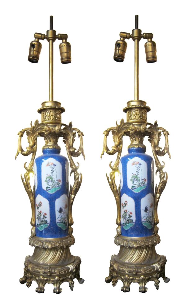 Table Lamps - Pair of French 19th Century Porcelain Urn 2 Bulb Lamps