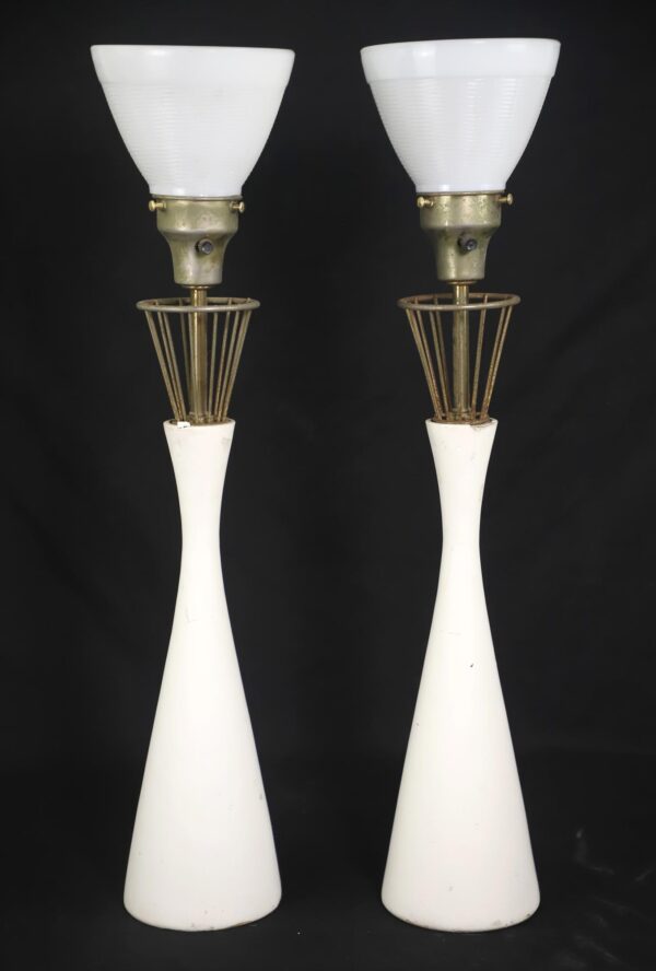 Table Lamps - Pair of Mid Century Plaster Hourglass Cage Table Lamps