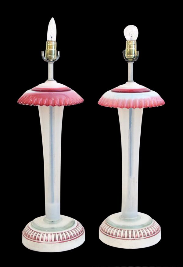 Table Lamps - Pair of Pink and White Murano Glass Table Lamps